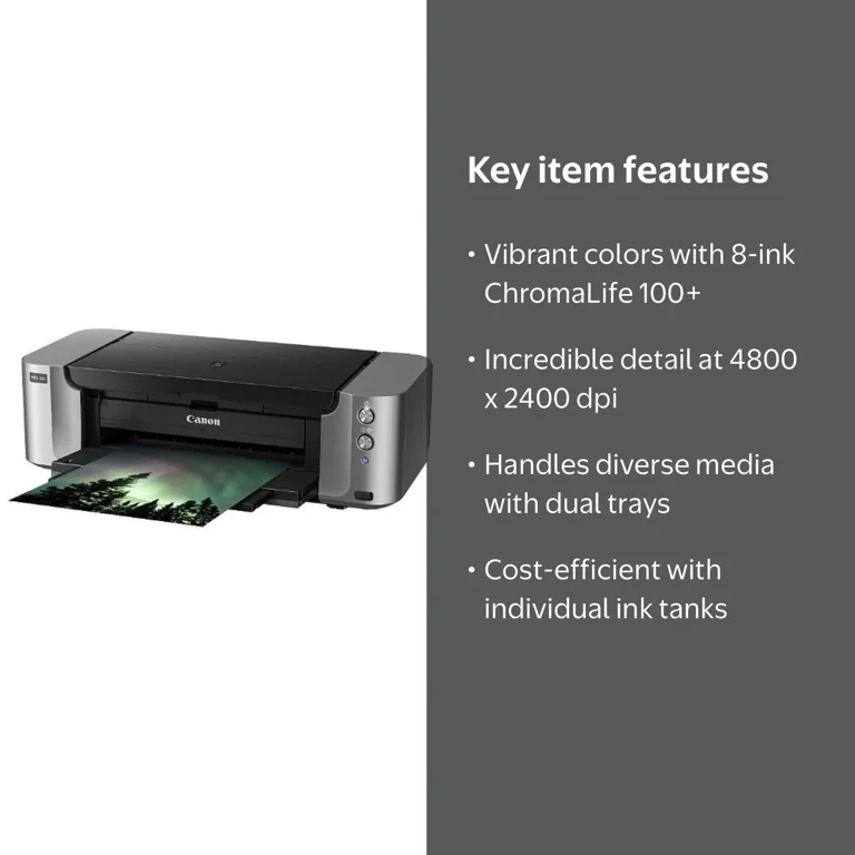 Canon PIXMA PRO-100 Professional Photo Printer, Gray, 1 Count
