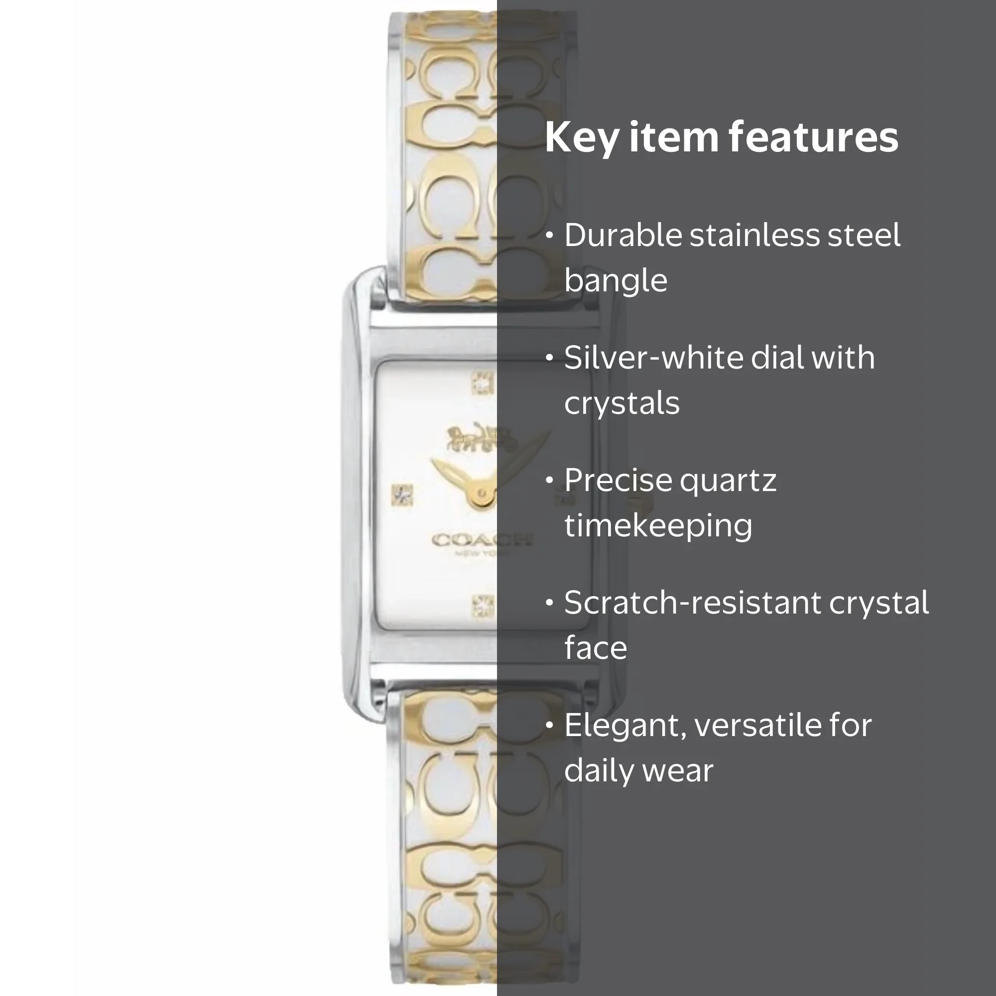 Coach Allie Bangle Watch Womens Silver Gold Stainless Steel Model 14503381 Coach Allie 14503381 Silver White Logo Dial Two Tone Bangle  main image 4
