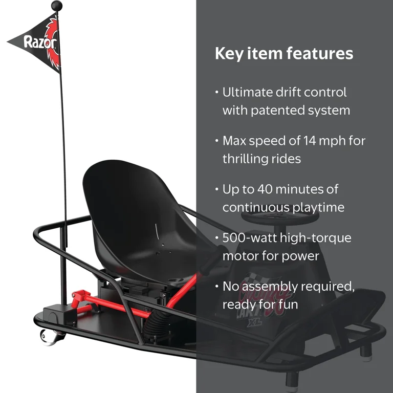 Razor Crazy Cart XL - 36V Electric Drifting Go Kart for 16+