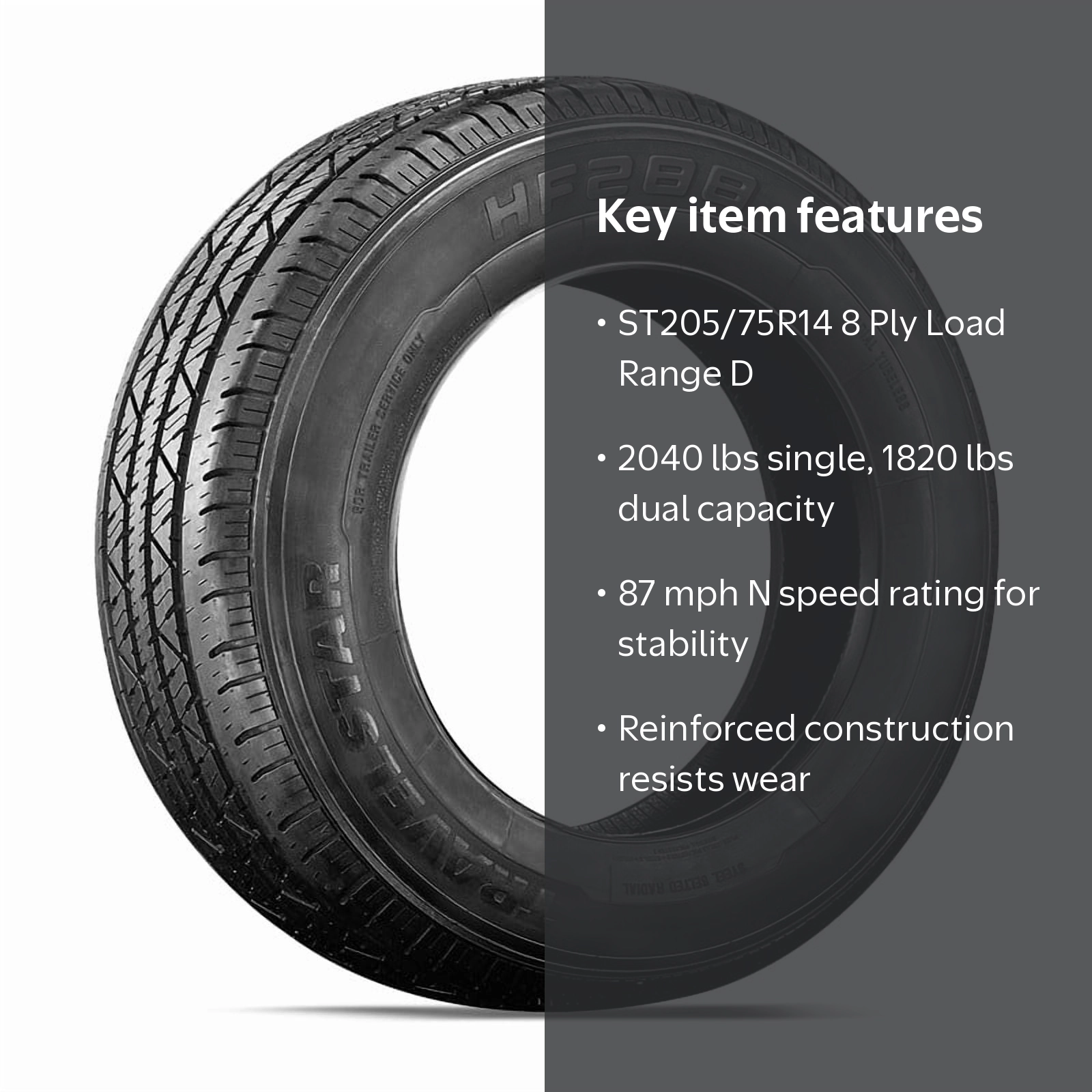 Travelstar HF288 ST205/75R14 105/101N 8 Ply Load Range D Trailer