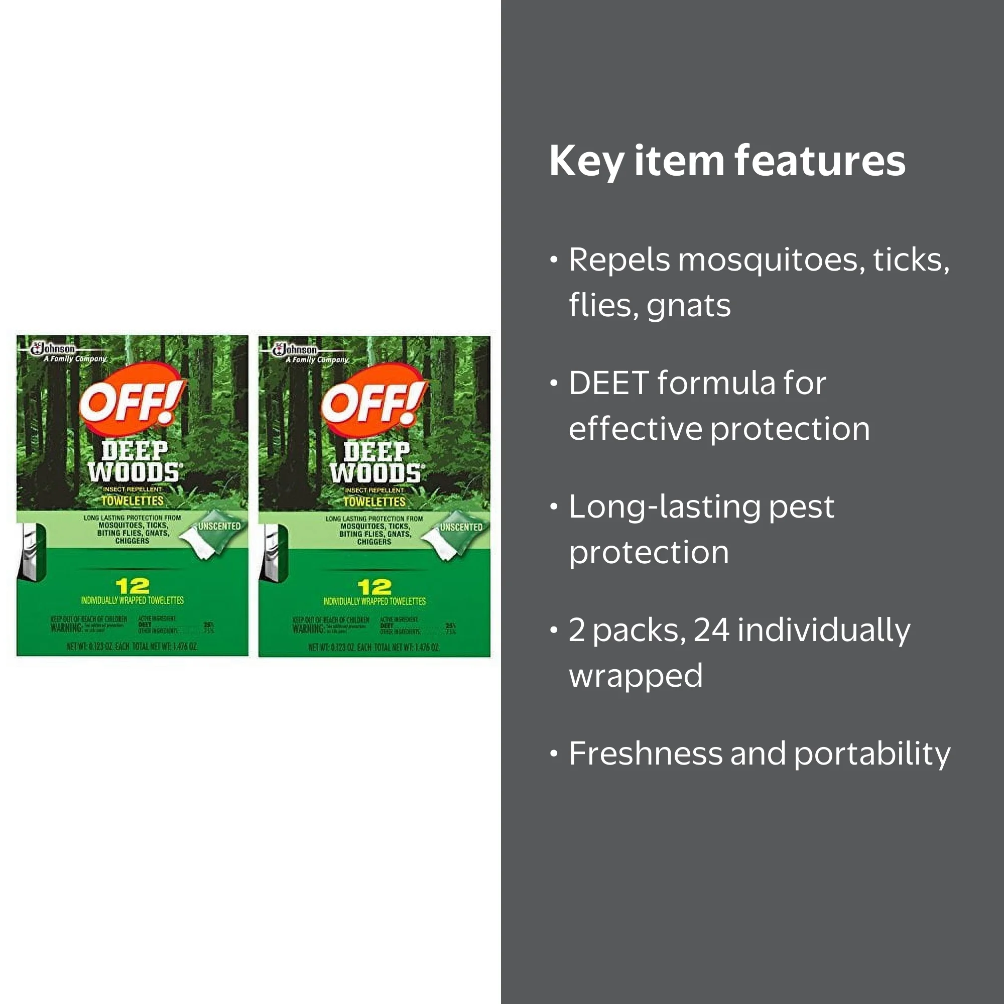 OFF! Deep Woods Insect Repellent Wipes 12 Towelettes 2pk - Walmart.com