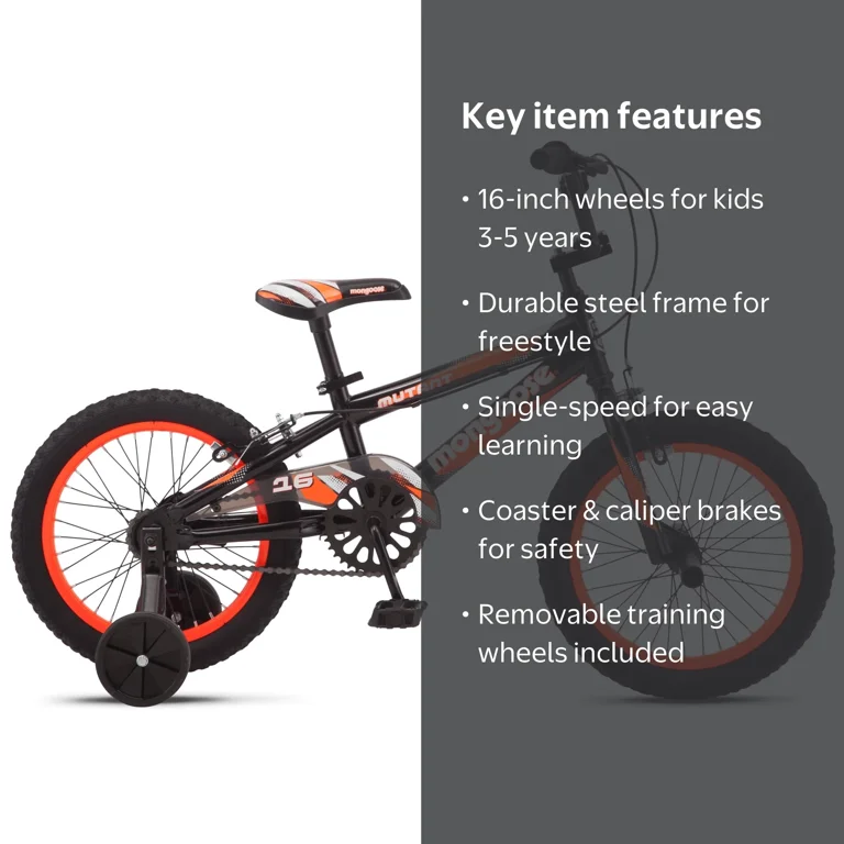 MON マングース プログラム 16インチ BMX 子供 自転車 Mongoose, Kids BMX Style Boys Bike, 16-in. Wheels, Black & Orange