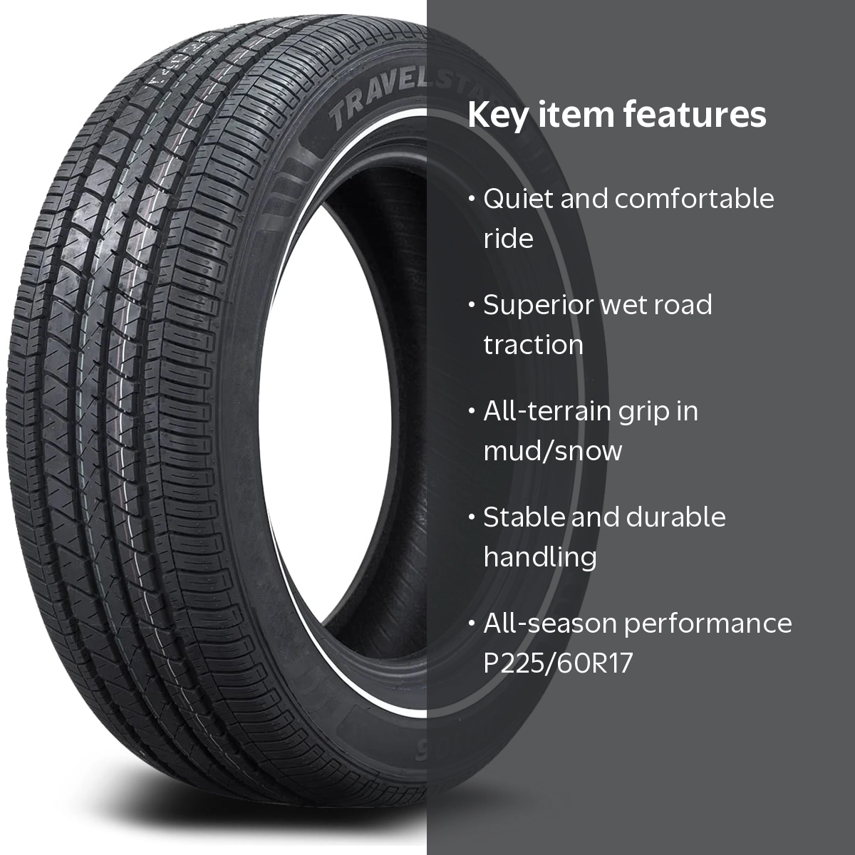 Travelstar, Passenger Tire, All Season, 225/60R17, 99T, White
