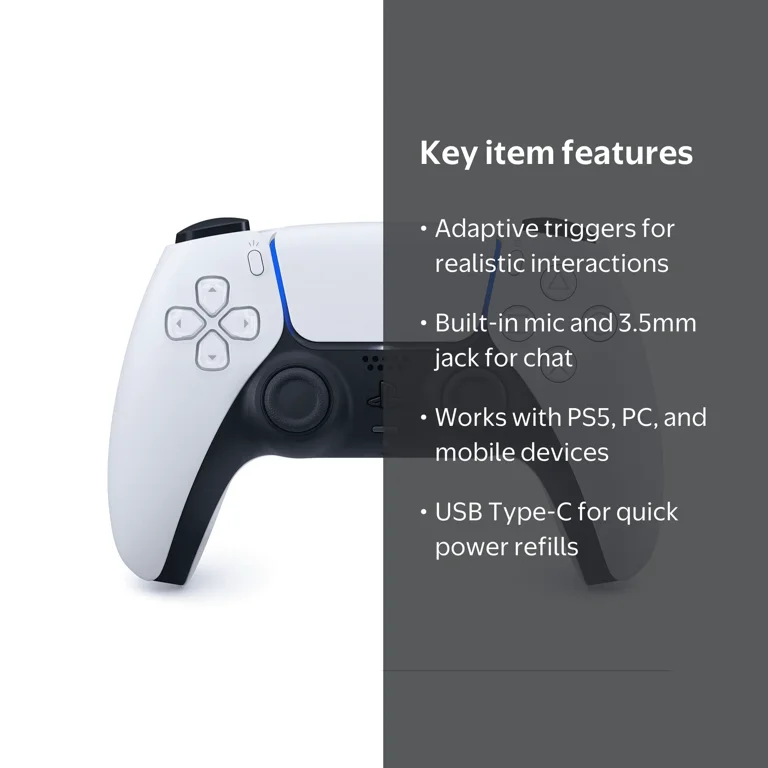 Sony PS5 DualSense Wireless Controller, White, Adaptive Triggers