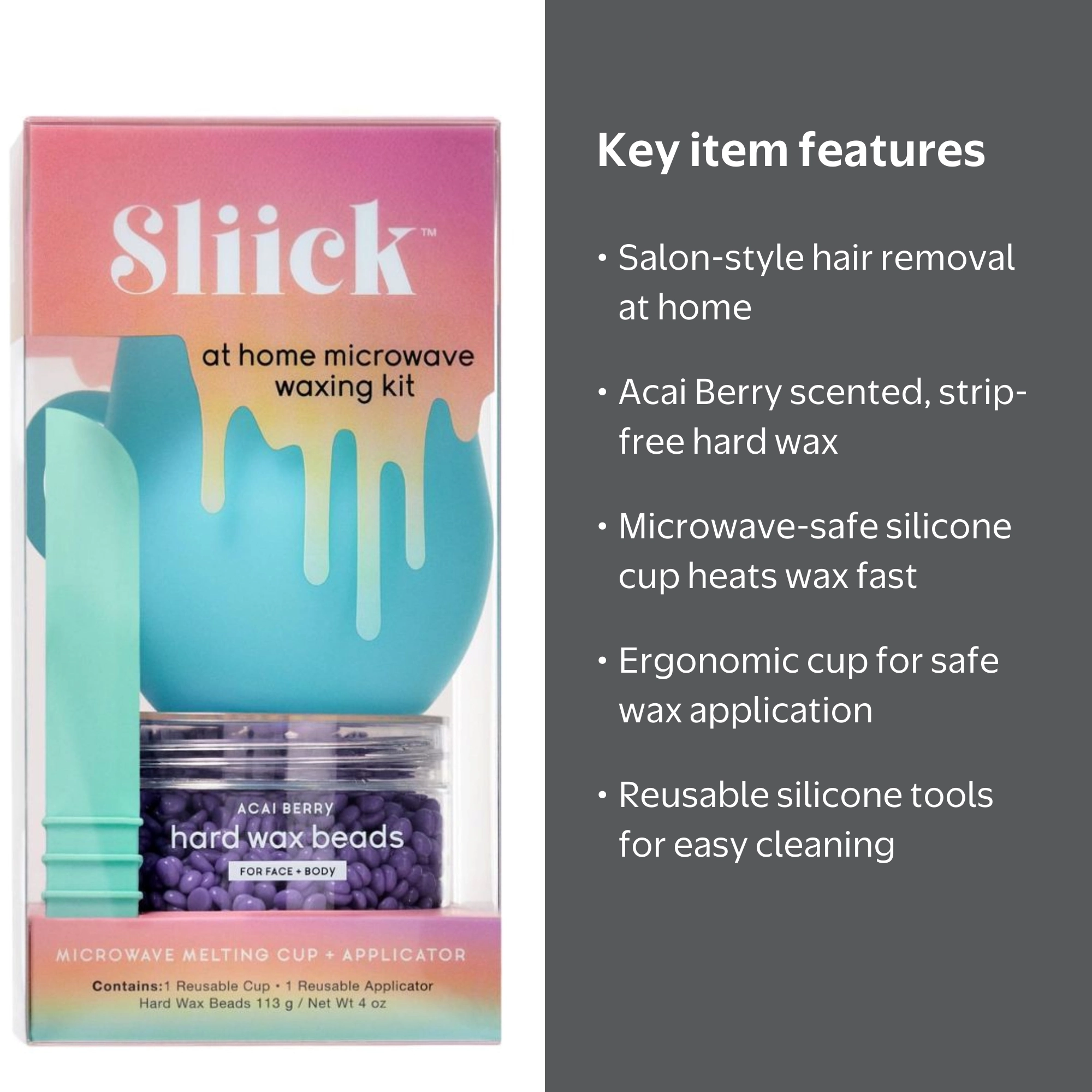 Sliick Microwave Wax Beads Kit for Face and Body Hair Removal 4 oz
