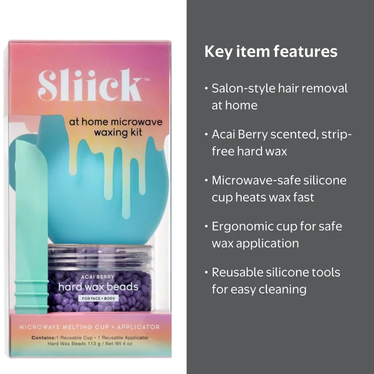Sliick Microwave Wax Beads Kit for Face and Body Hair Removal 4 oz