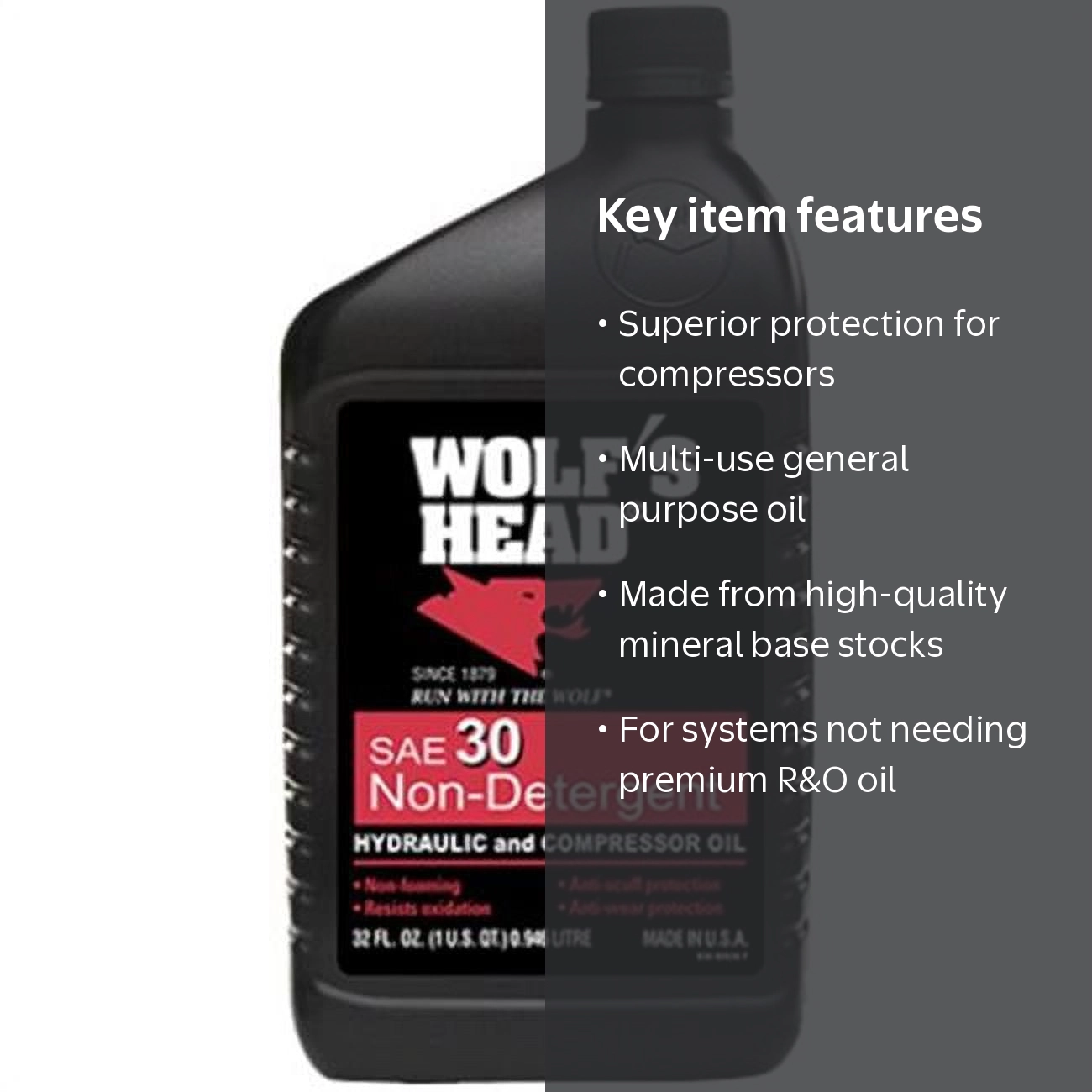 Wolf's Head Hydraulic Compressor Non Detergent 30 Motor Oil (836