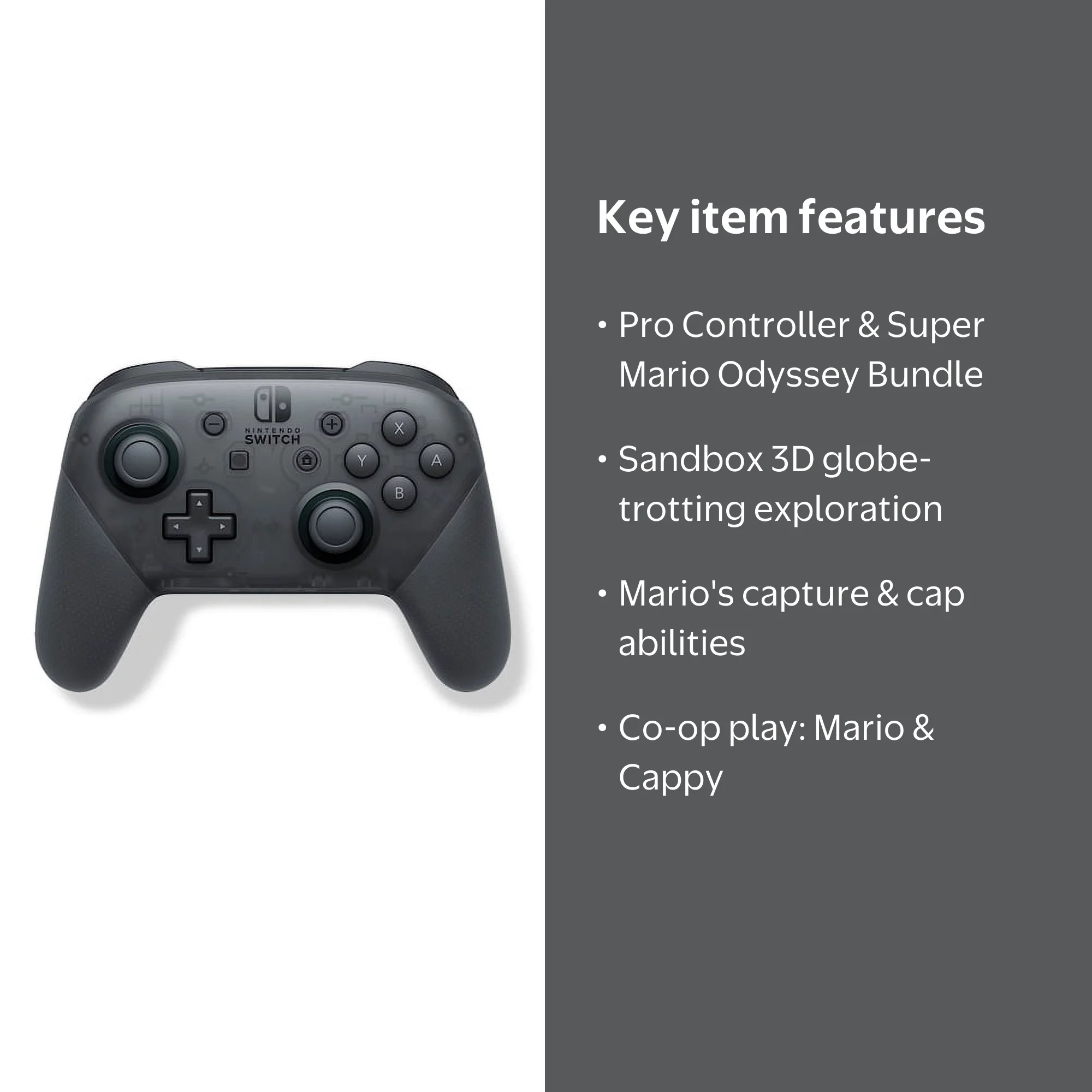 Nintendo Switch Pro Controller + Super Mario Odyssey Game, Control