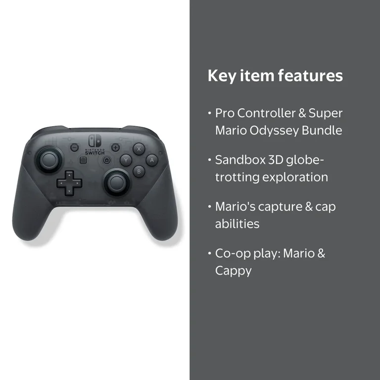 Nintendo Switch Pro Controller + Super Mario Odyssey Game, Control