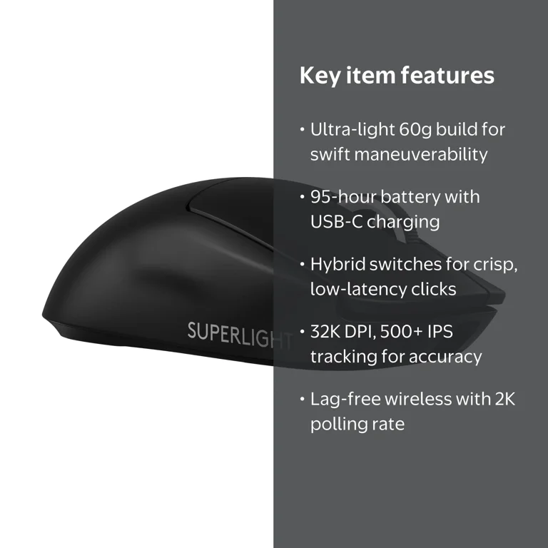Logitech, Lightspeed Wireless Gaming Mouse, 60g, Black - Walmart.com