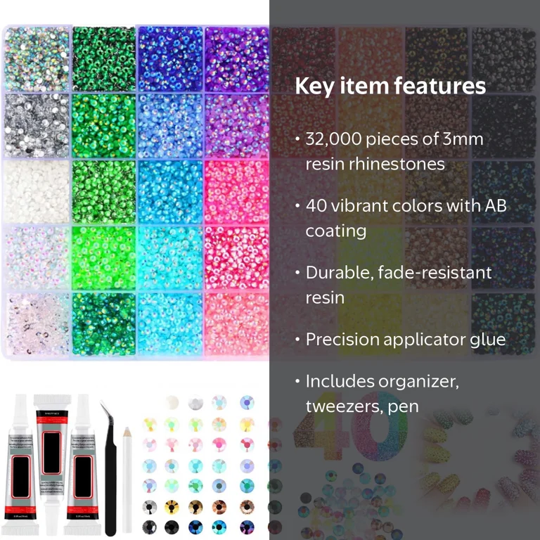 mohiass, Colorful DIY Resin Rhinestone Kit, 32,000 Pieces, 40