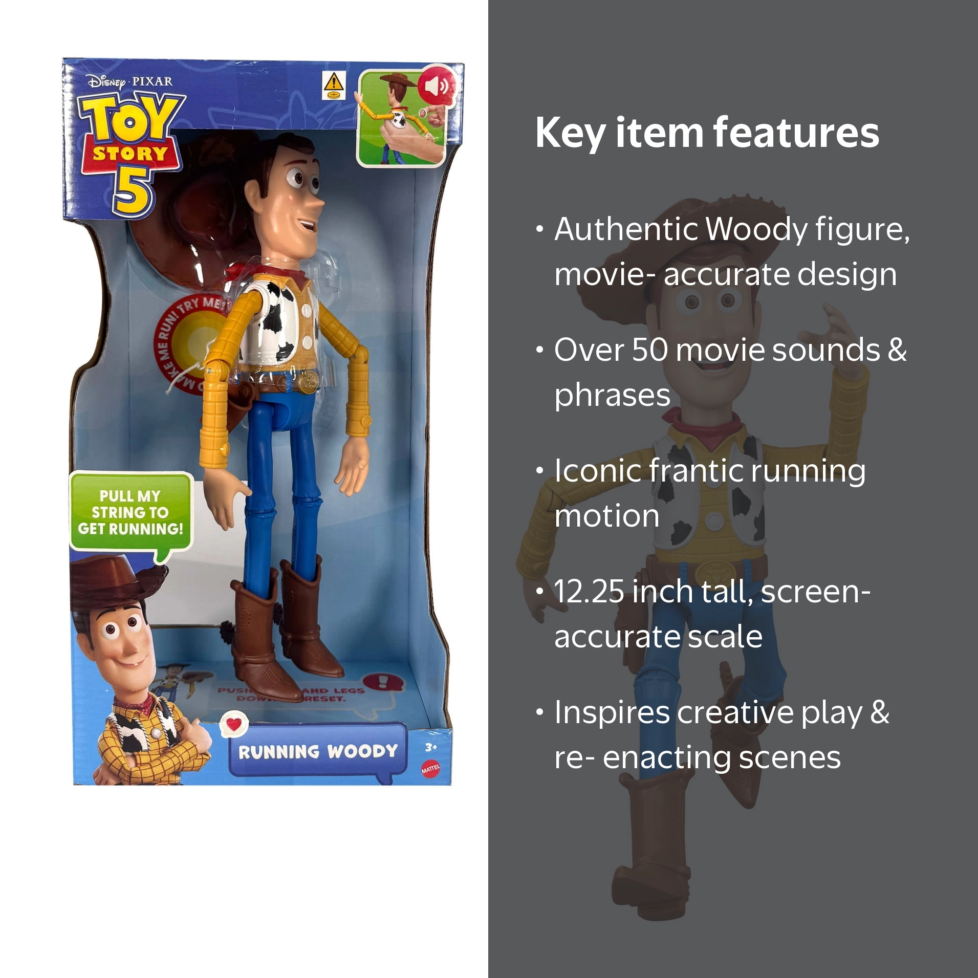 Disney and Pixar Toy Story 5 Running Woody 12 Inch Action Figure