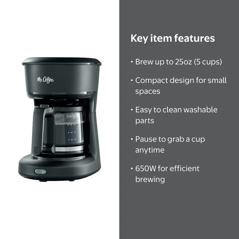 プレーヤー MR.BRAIN05 Mr. Coffee, 5-Cup Coffee Maker, 25 oz, Black, Compact Design