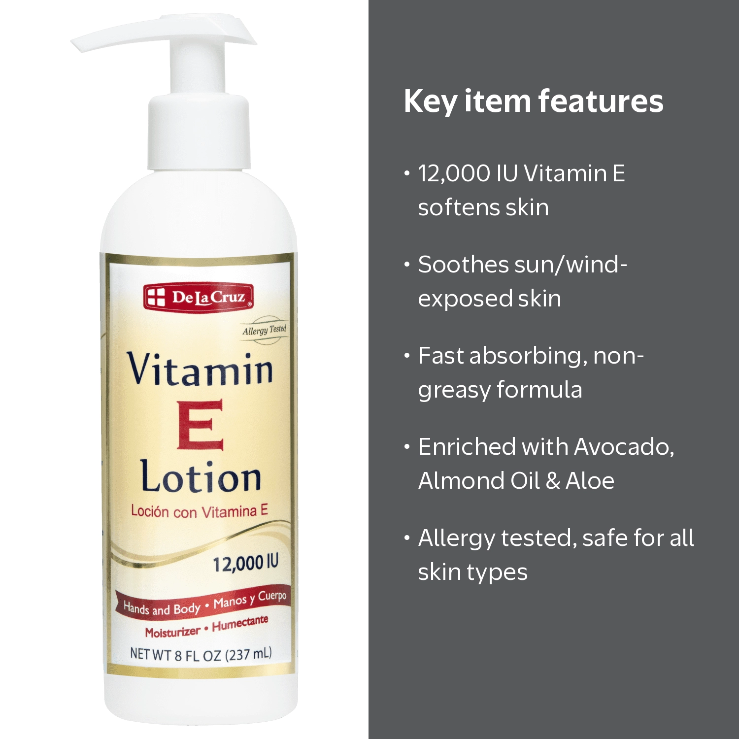 De La Cruz, Lotion, 8 oz, Enriched with Avocado Oil and Aloe Vera