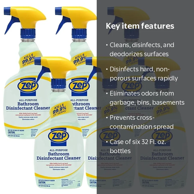 Zep, All-Purpose Bathroom Disinfectant Cleaner, 32 Fl. oz. (6 Pack