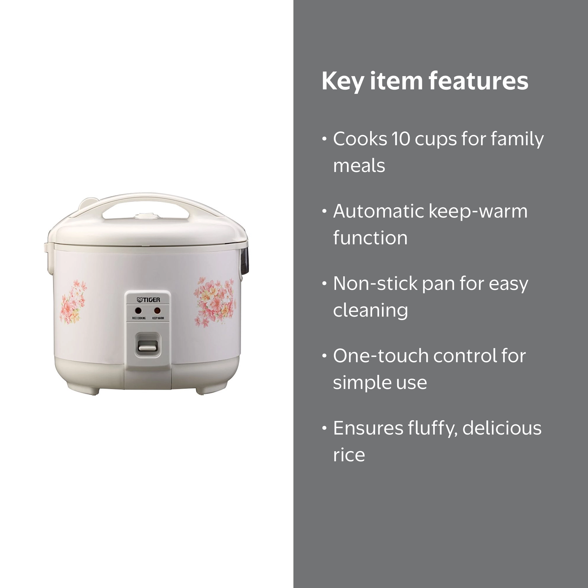 Tiger JNP-1800 10-Cup Rice Cooker & Warmer, Non-Stick, Keep-Warm