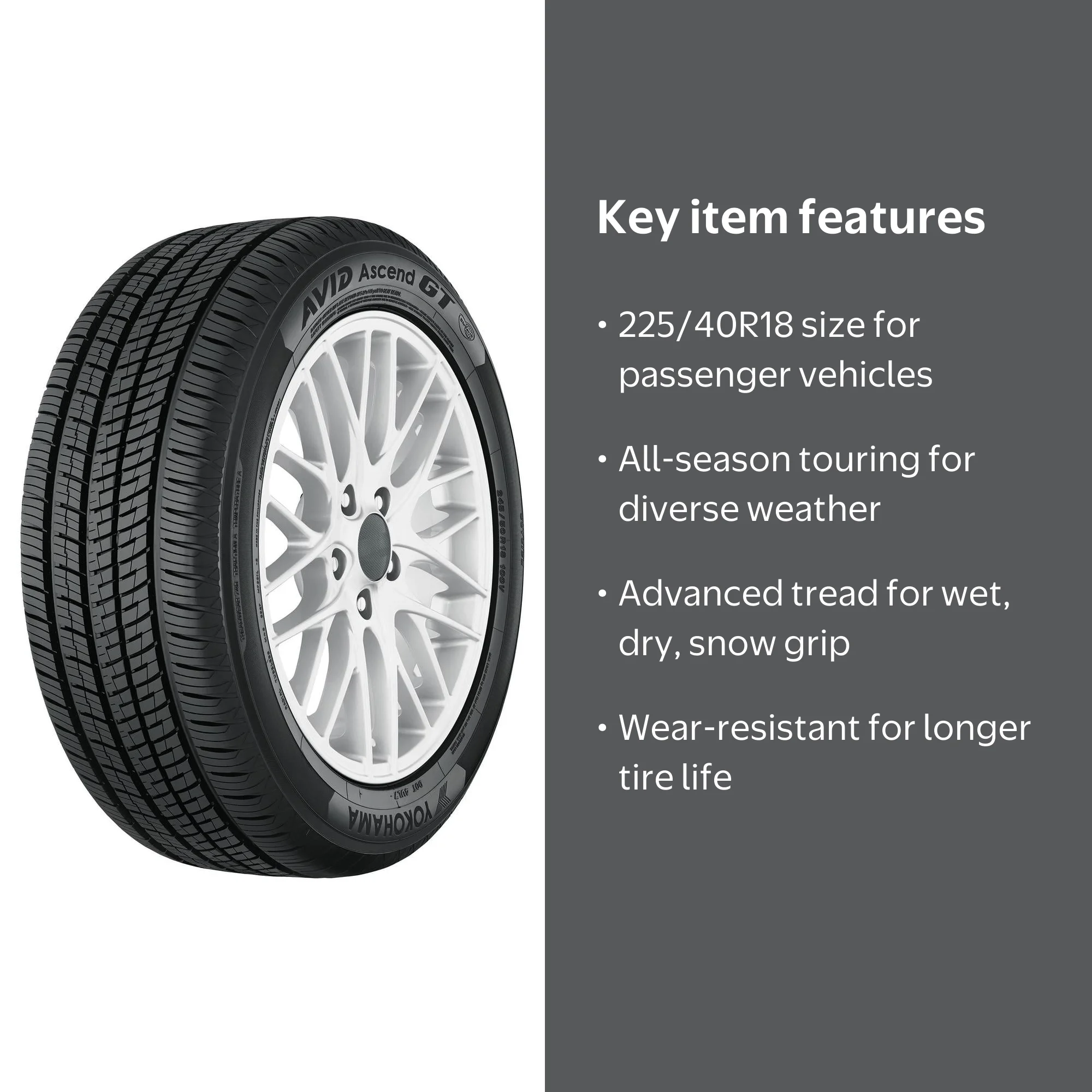 Yokohama Avid GT 225/40R18 88V BSW All-Season Tire for Various