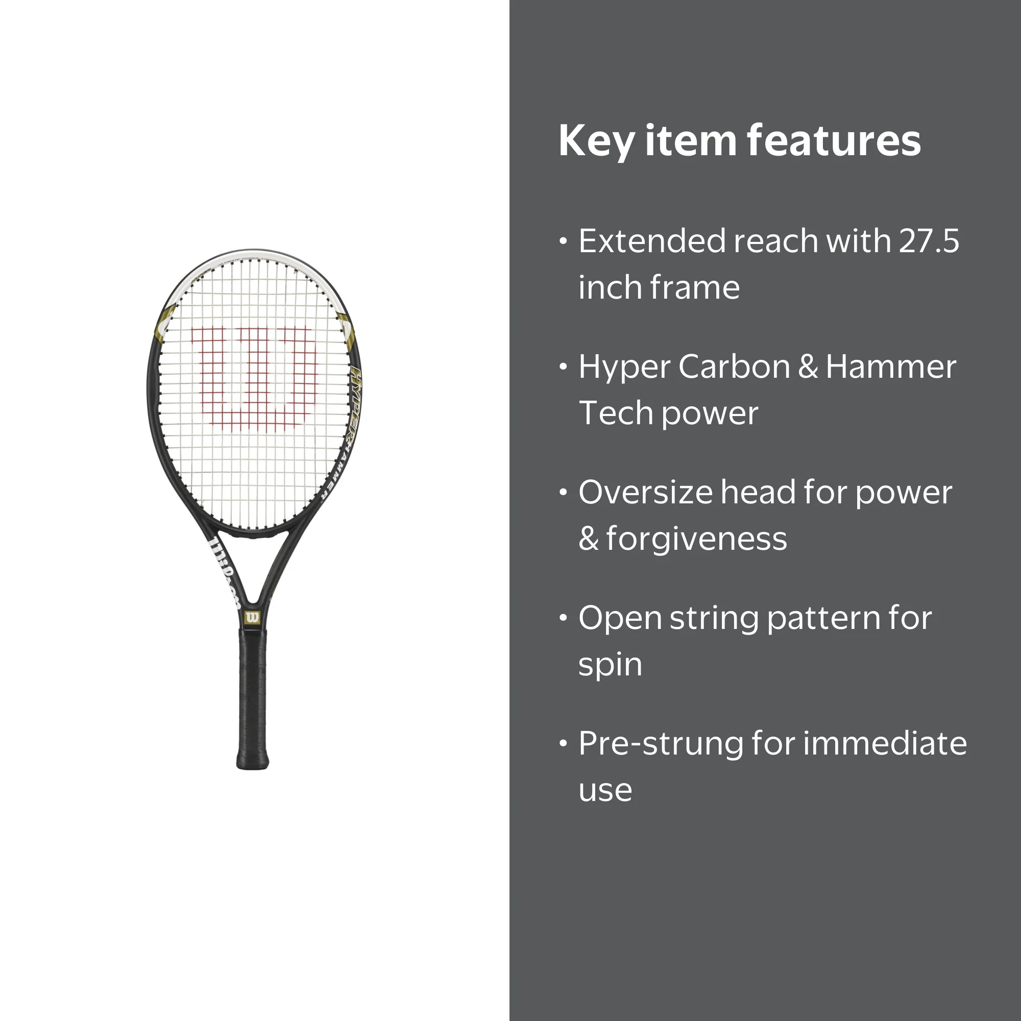 Wilson Hyper Hammer 5.3 Adult Recreational Tennis Racket - Black