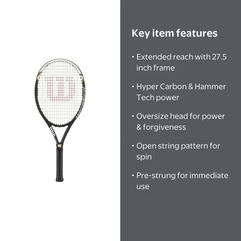 Wilson Hyper Hammer 5.3 Adult Recreational Tennis Racket - Black
