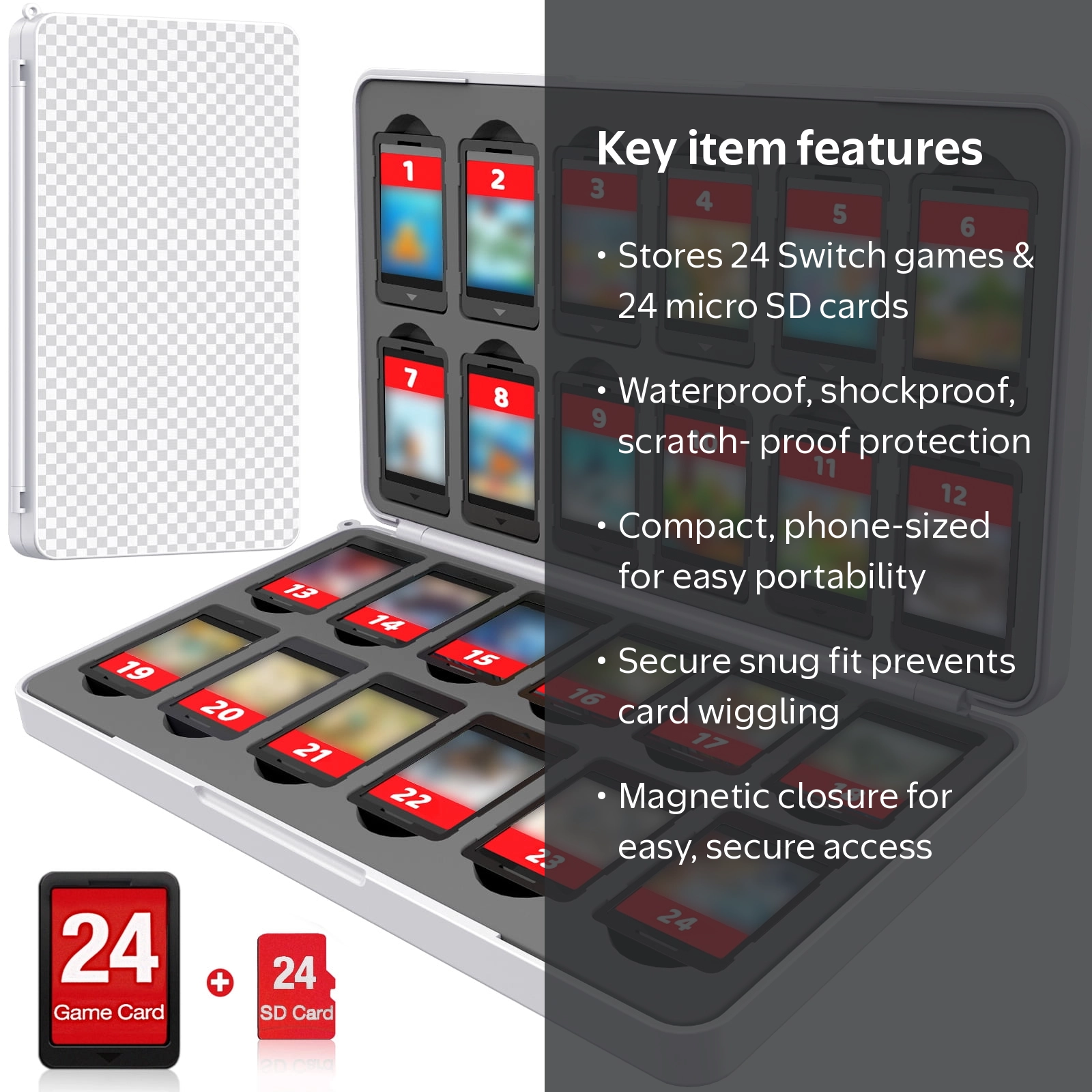 NinjaABXY Switch Game Case, 24 Games + 24 Micro SD Slots, Portable NinjaABXY Switch Game Case, 24 Games + 24 Micro SD Slots, Portable