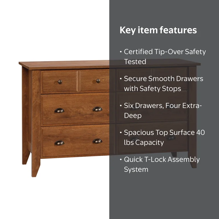 Sauder Shoal Creek Engineered Wood 6 Drawer Dresser in Oiled Oak