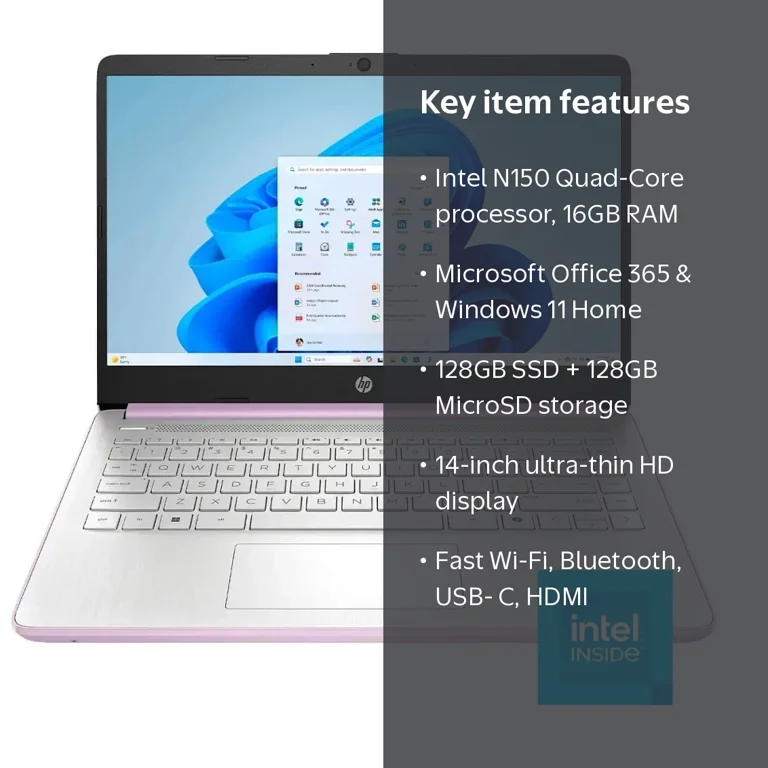 HP Windows11 Core i5 SSD128GB Office付き HP 14 inch Laptop Ultra Thin, Microsoft Office 365 included, Intel