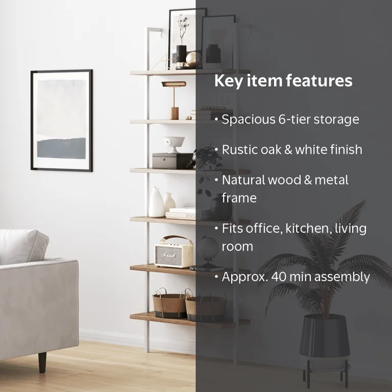 Nathan James Theo 6-Shelf Tall Bookcase Wall Mount Bookshelf