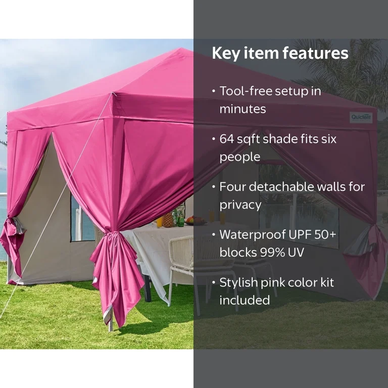 Quictent 8'x8' Pop Up Canopy Tent, Waterproof Sidewalls, Wheeled