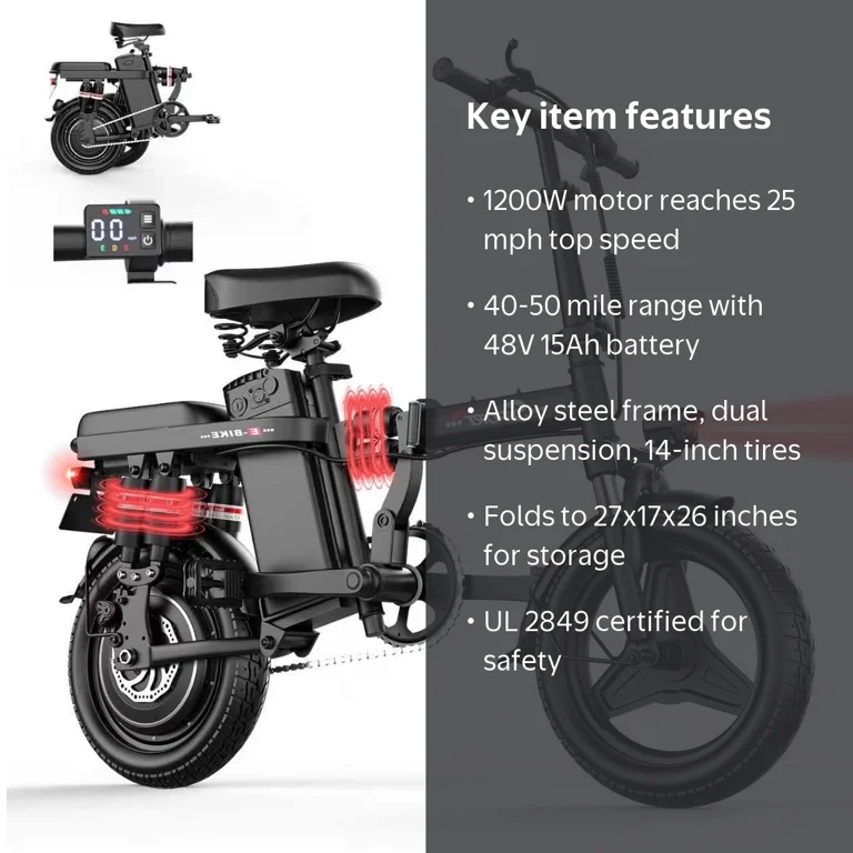 AZHAR 750W Foldable Electric Bike for Adults, 48V 15Ah 20 mph
