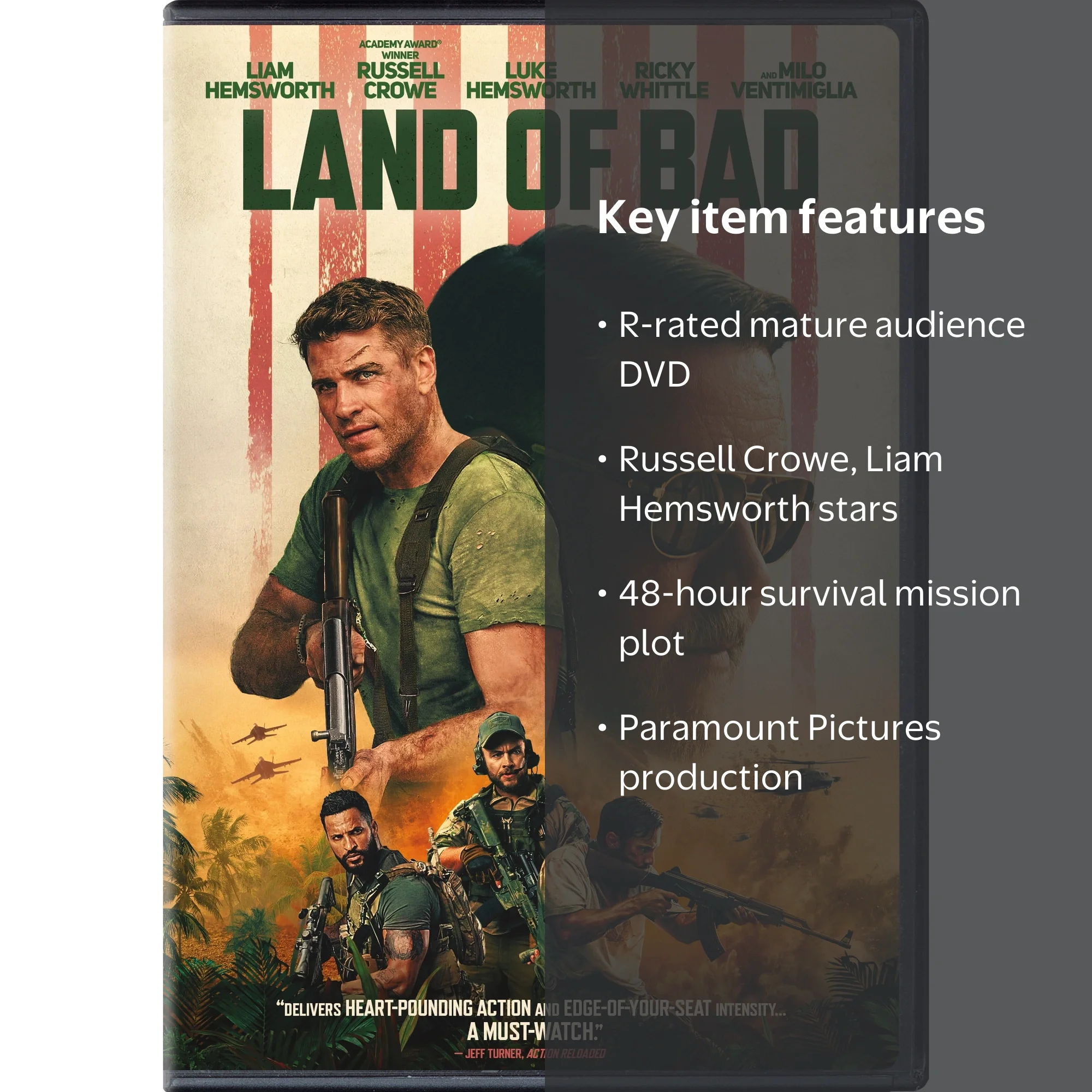 Paramount Land of Bad DVD Action Movie Starring Russell Crowe Liam