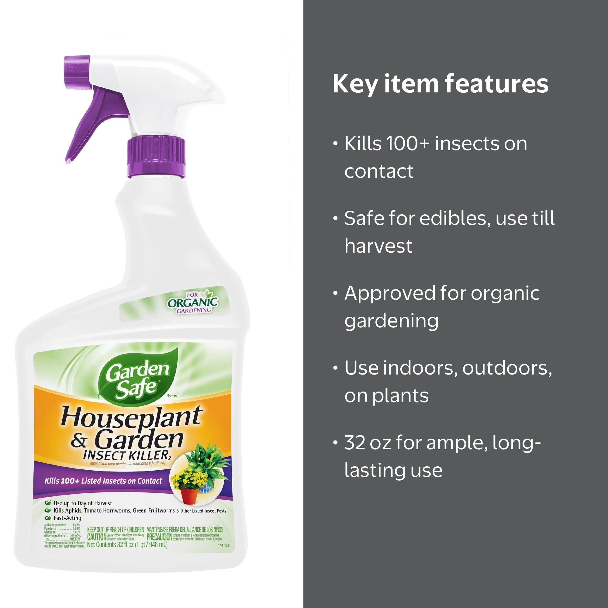 Garden Safe Brand Houseplant & Garden Insect Killer, 32 Ounces