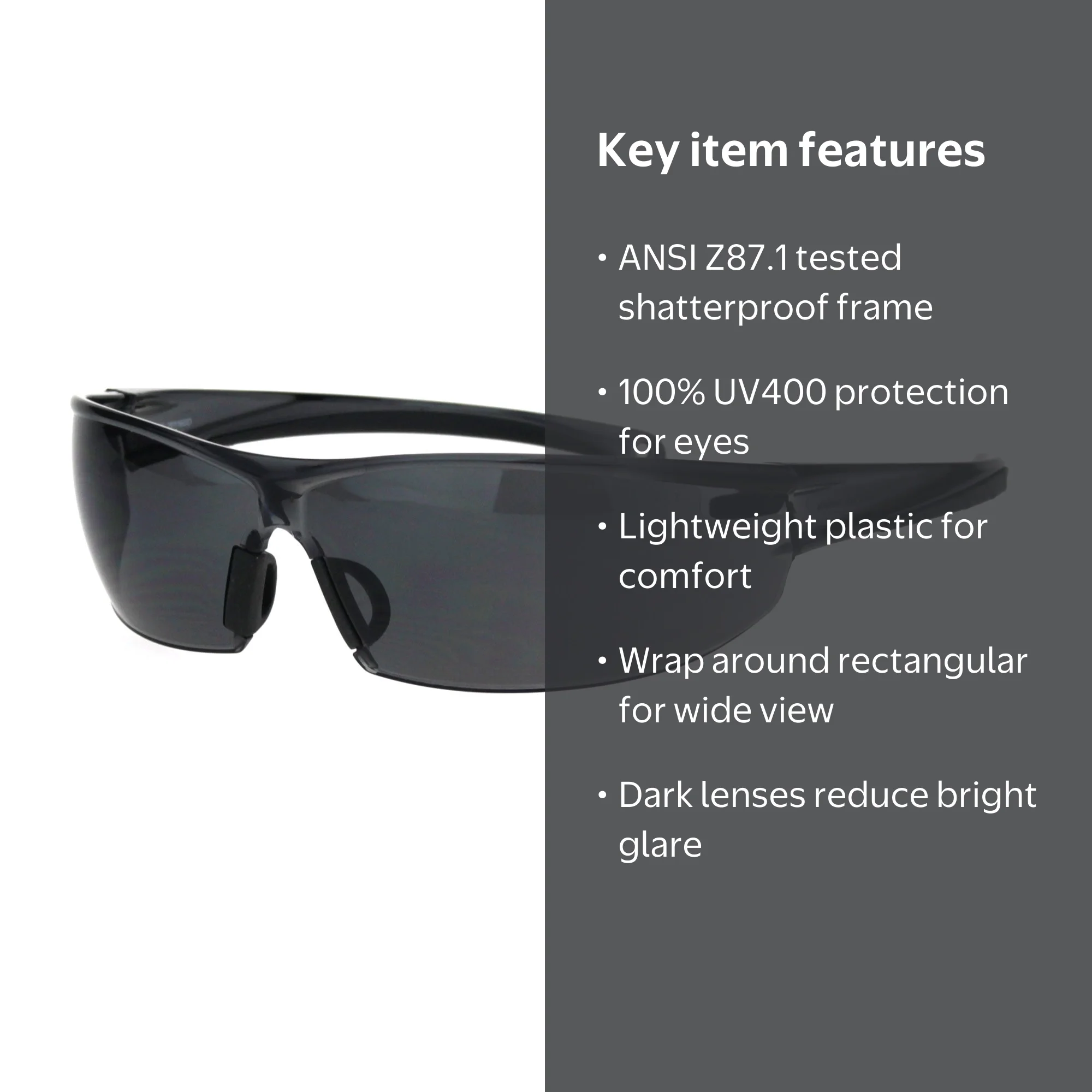 ANSI Z87.1 Warp Around Mens Shatterproof Safety Glasses U6 L3 Dark