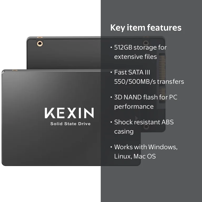 KEXIN, 512GB Internal SSD SATA III 2.5” SSD, 3D NAND, Up to 550MB KEXIN, 512GB Internal SSD SATA III 2.5” SSD, 3D NAND, Up to 550MB