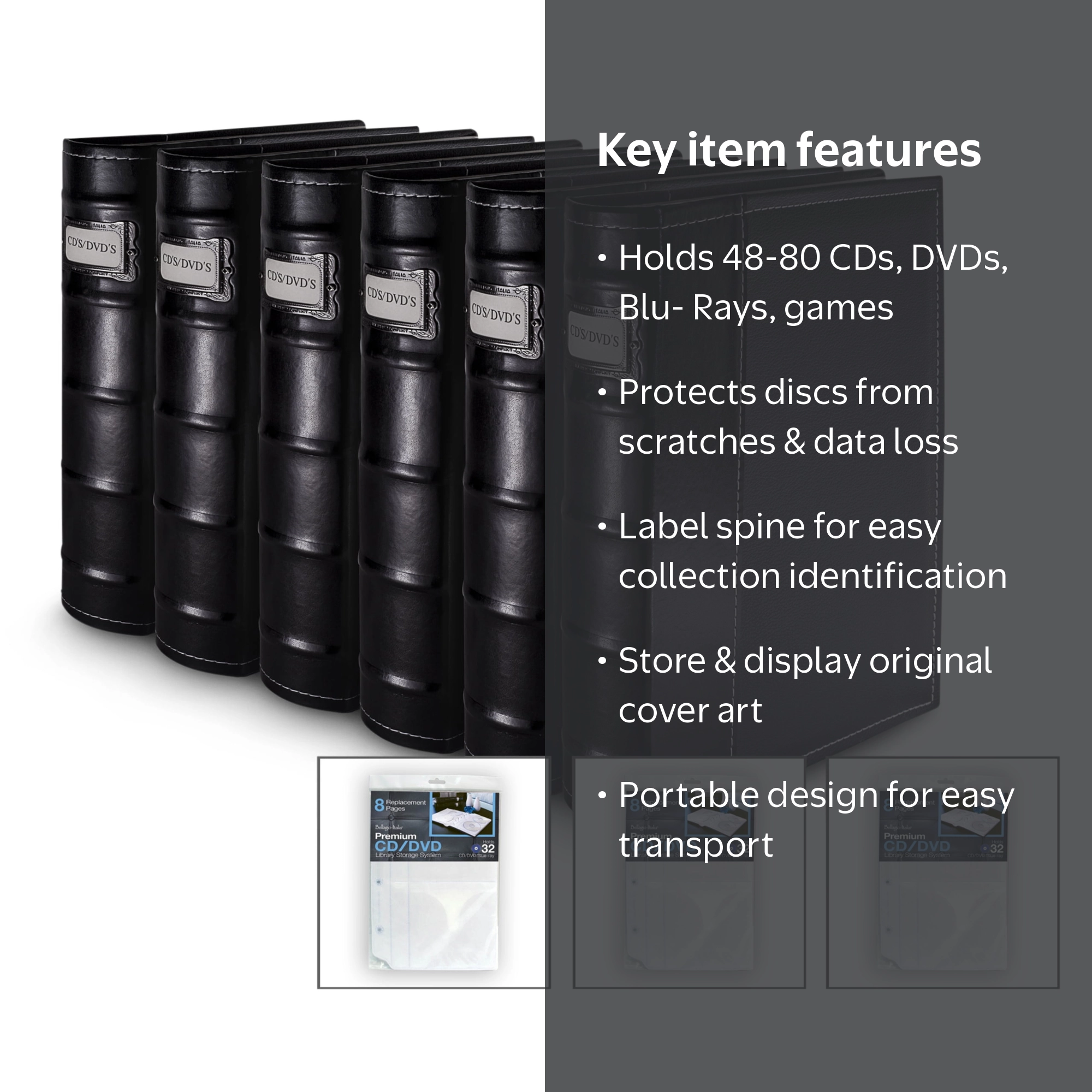 Bellagio-Italia CD/DVD Storage Binder - Black - Leather - 384-Disc