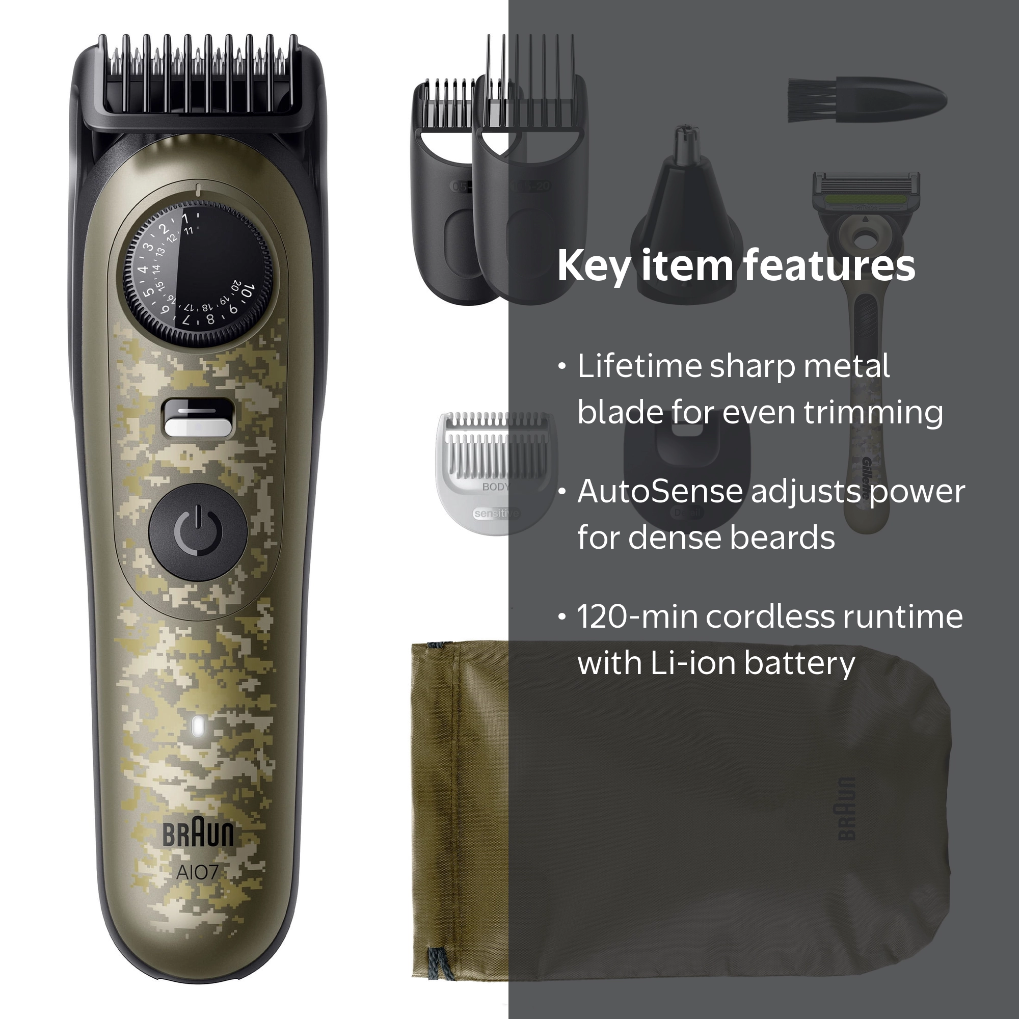 Braun All-in-One Series 7 Trimmer Kit, 40 Lengths, Lifetime Sharp