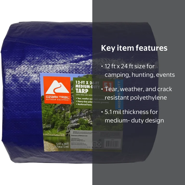 Ozark Trail Medium-Duty Polyethylene Tarp, 12 ft x 24 ft - Walmart.com