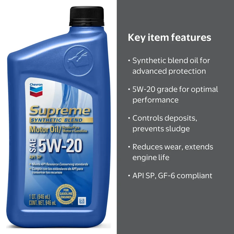 Chevron Supreme Synthetic Blend Motor Oil 5W-20, 1 Quart - Walmart.com