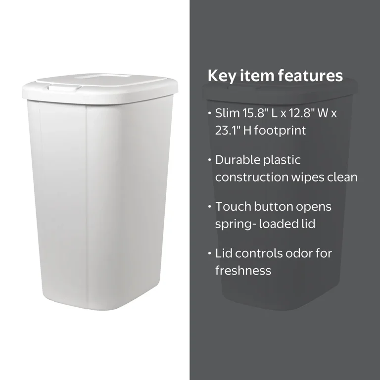 Hefty 13.3-gal Touch Lid Trash Can, White with Decorative Texture