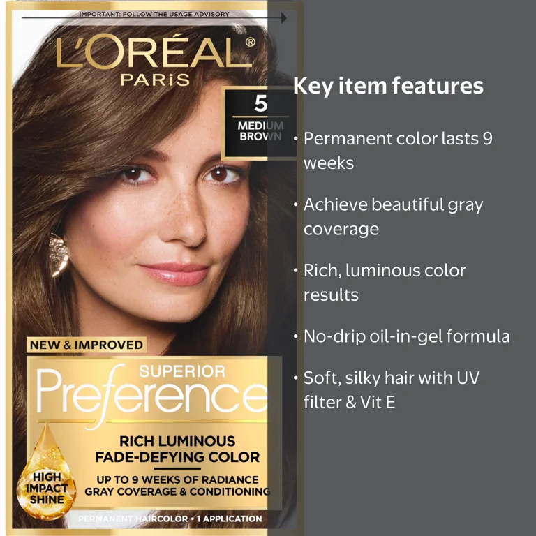 L'Oreal Paris Permanent Hair Color, Medium Brown, Fade-Defying