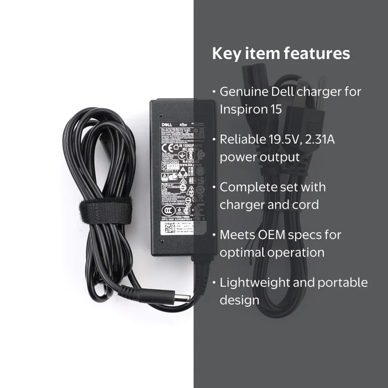 Dell, Inspiron 15 3582 Original Laptop Charger, P75F, Black