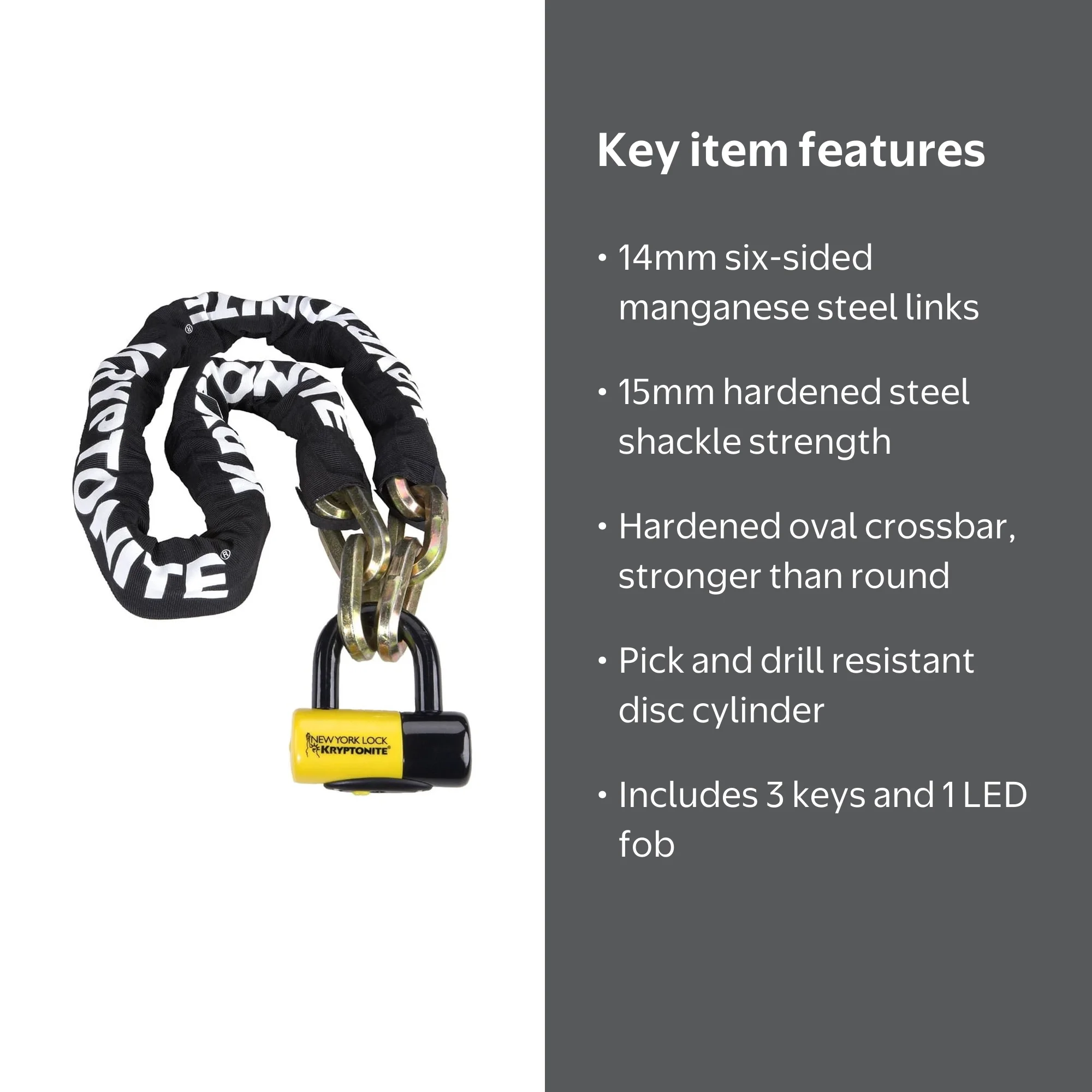 Kryptonite, Bicycle Lock, 14 mm X 60 in, New York Fahgettaboudit
