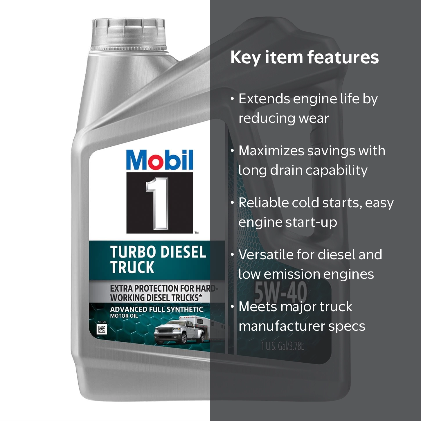 Mobil 1, Turbo Diesel Truck Full Syn Motor Oil, 1 Gal 3pk, 5W-40
