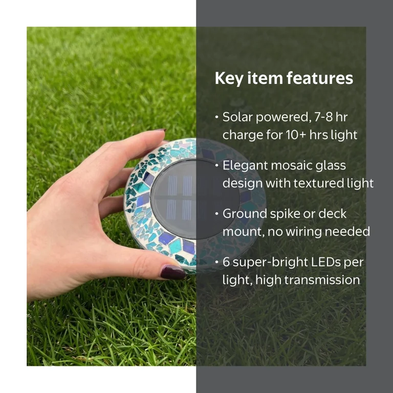 Bell+Howell, Solar Outdoor Mosaic Disk Lights, 4 Pack, Blue