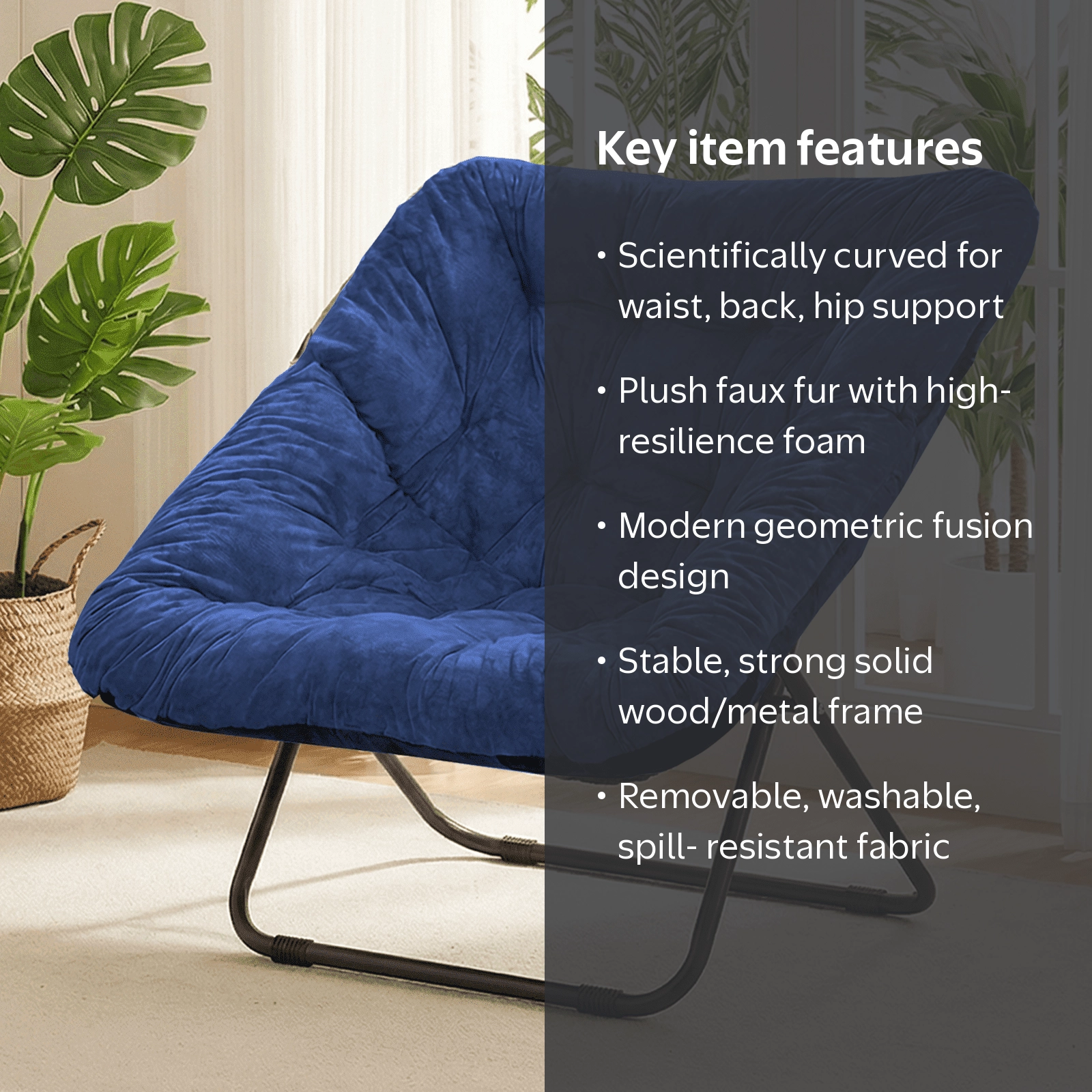 Gaildon Moon Saucer Chair Soft Faux Fur Folding Accent Chair