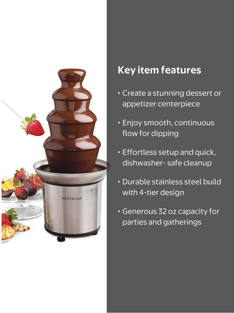 Nostalgia, 4 Tier Chocolate Fondue Fountain, 32 oz, Stainless