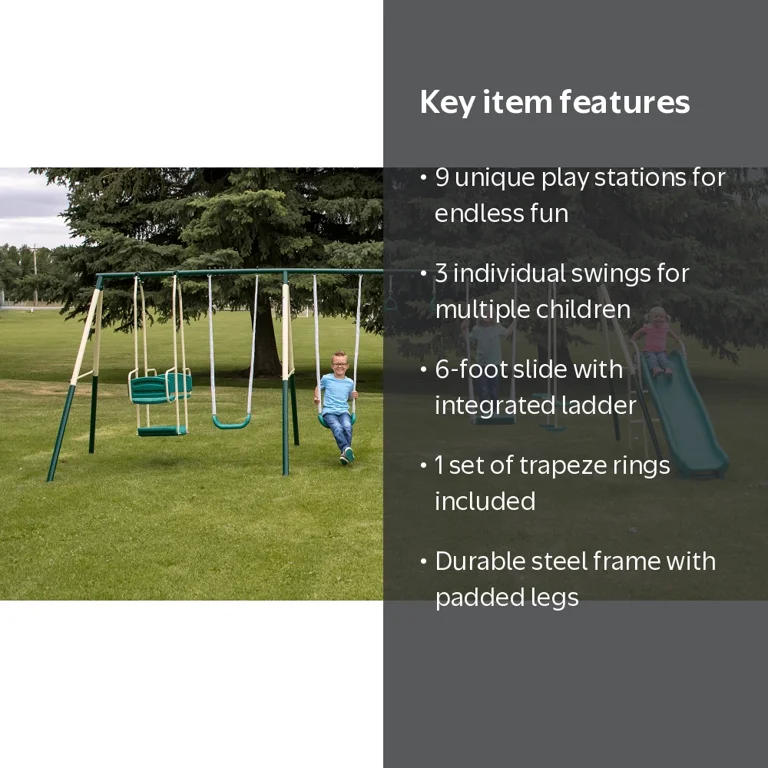 Propel Swing Pro Metal 9-Play Swing Set with Slide, Ladder, and