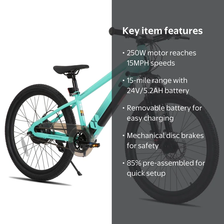 Joystar, Electric Bike for Kids 7+, 250W Brushless Motor, Green