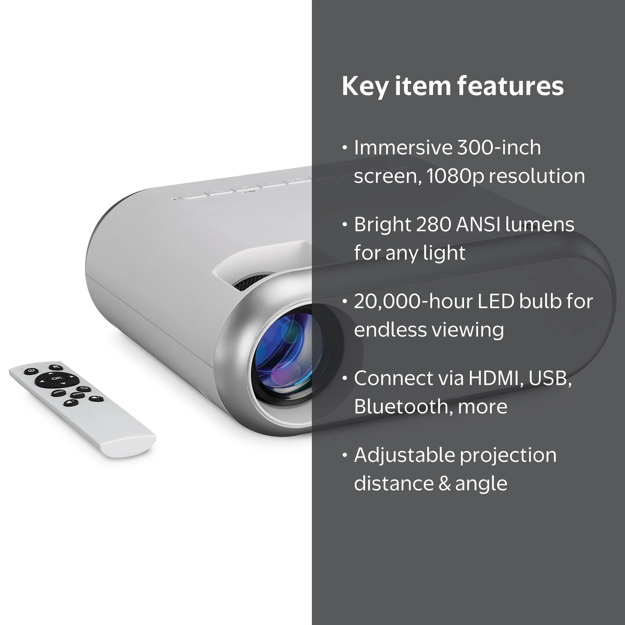 GPX The Max 1080p Projector with Bluetooth Transmitter, PJ712W
