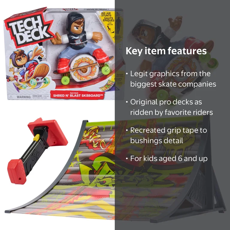TECH DECK Shred N' Blast Motorized Skateboard Toy with Ramp