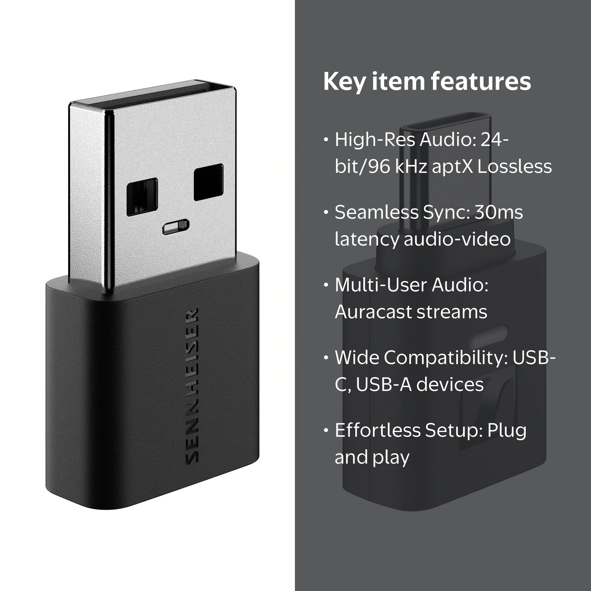 Sennheiser, Bluetooth USB Dongle, aptX Lossless, Plug and Play